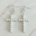 Pearl Cross Dangle Earrings