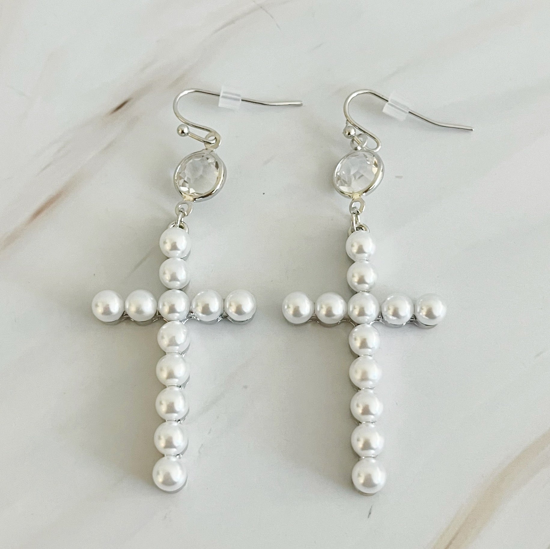 Pearl Cross Dangle Earrings