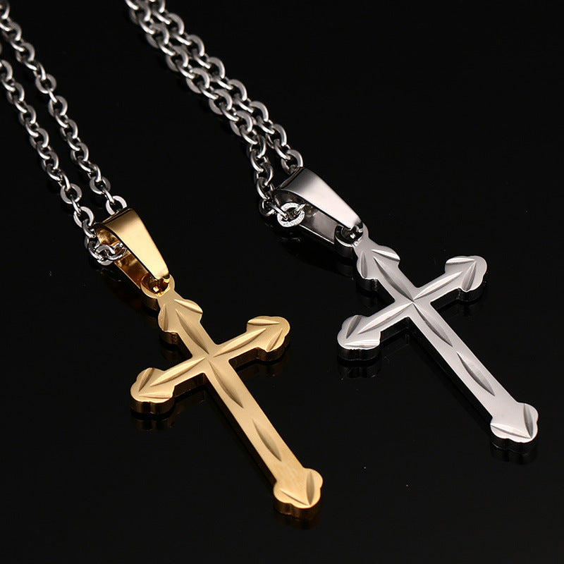 Titanium Steel Men's Cross Pendant Necklace