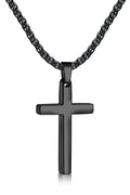 Fiusem Cross Necklace for Men Black Mens Cross Necklaces with 2.5mm Cross Chain 316L Stainless Steel Wheat Chain 22"